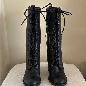 Black Lace-Up Women's leather boots by Bass